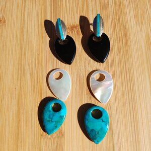 Jay King DTR mine finds Turquoise MOP Onyx interchangeable Earrings 925 Sterling
